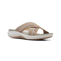 Sandália Slide Clarks Mira Isle feminina Sand Combi Textile Sandália Slide Clarks Mira Isle feminina Sand Combi Textile
