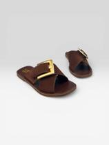 Sandália Slide Feminina Com Fivela Decorativa Marrom Sandália Slide Feminina Com Fivela Decorativa Marrom