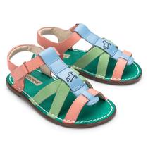 Sandália Slime Couro Celeste Flor Abacate - Petit Cheval