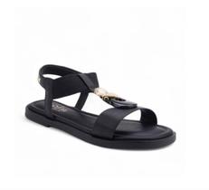 Sandália Sofilli Preta Feminina Rasteira com Detalhe Dourado Elegante Cor:preto Sandália Sofilli Preta Feminina Rasteira com Detalhe Dourado Elegante Cor:preto