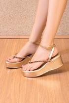 Sandália Sola Anabela Plataforma Papete Peep Toe Confort Tira Stras Colorido Ref 2115