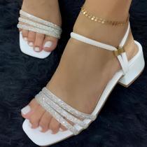 Sandália Strass Papete Feminina Confortável Salto Bloco Brilho Festa Envio Imediato