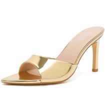 Sandália Susanny Gold Mule com salto agulha de 9 cm