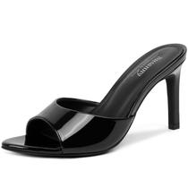 Sandália Susanny preta com bico aberto Slip-On Mules de 9 cm de salto
