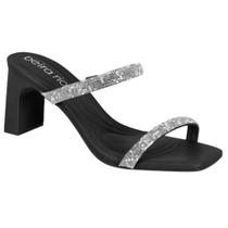 Sandália Tamanco Beira Rio Salto Alto Tira Camurça Cristal Strass Brilho 8466.213
