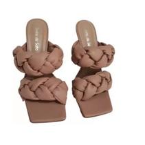 Sandália Tamanco Mule Salto Fino Alto Couro Bico Square Reto