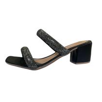 Sandália tamanco salto bloco tiras grossa brilho 074-16