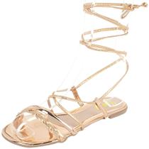 Sandália Trança Dourada Amarração Na Perna Moda Verão