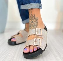 Sandália Tratorada Feminina Moleca Gliter Rasteirinha Fivelas Sandália Tratorada Feminina Moleca Gliter Rasteirinha Fivelas