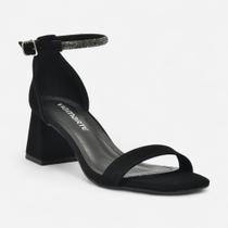 Sandália Via Marte Salto Bloco Com Strass Nobuck Preto