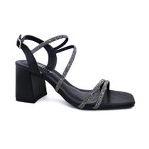 Sandalia Via Marte Strass Salto Bloco Casual Bico Quadrado