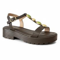Sandália Via Scarpa Flatform Tratorada com Pedraria