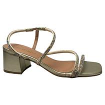 Sandália Via Scarpa Tira Strass Salto Bloco