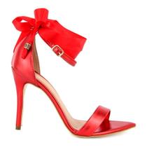 Sandália Vitória Lugo Cetim Metalizada Bico Folha 10cm