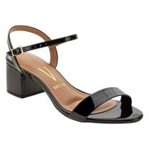 Sandália Vizzano Casual Salto Médio Quadrado Feminina Preto Verniz