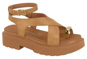 Sandalia Vizzano Flat Tratorada Com Detalhe Dourado Amarração Areia