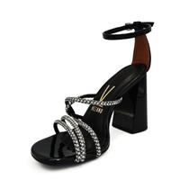 Sandália Vizzano Meia Cana Salto Verniz Preto Strass Cristal 6480.203