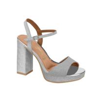 Sandália Vizzano Meia Pata Alta Salto Bloco Traseira Aberta Tela Shine Cor:DouradoTamanho:37
