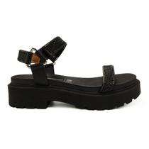 Sandália Vizzano Papete Tira Strass Salto Flat Form Tratorado Preto 6499.103