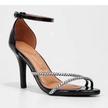 Sandália Vizzano Pedraria Salto Alto Feminina - Preto e Prata Sandália Vizzano Pedraria Salto Alto Feminina - Preto e Prata