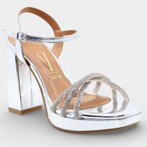 Sandália Vizzano Plataforma Strass Metalizada Feminina - Prata