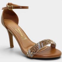 Sandália Vizzano Salto Alto Tira Strass Feminina - Marrom - 38