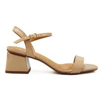 Sandalia Vizzano Salto Baixo Grosso Verniz Brilho Bege Detalhe Dourado 6428.101