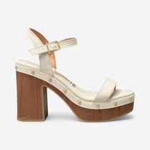 Sandália Vizzano Salto Bloco Com Rebites Off White