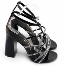 Sandália Vizzano Strass Salto Bloco Feminina - Preto