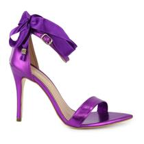 Sandália VL Cetim Metalizada Bico Folha Salto Fino 10cm Sandália VL Cetim Metalizada Bico Folha Salto Fino 10cm