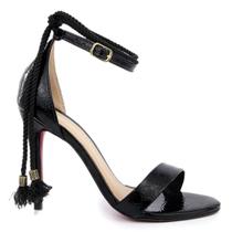 Sandália VL Croco com Cordinha Bico Redondo e Salto Fino 8cm