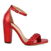 Sandália VL Velvet Salto Bloco Bico Quadrado e Tira Trançada Sandália VL Velvet Salto Bloco Bico Quadrado e Tira Trançada