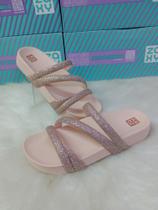 Sandália Zaxy Slide Glitter Multi Tiras Feminino Confortável Original 18956