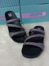 Sandália Zaxy Slide Glitter Multi Tiras Feminino Confortável Original 18956