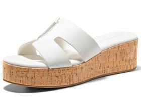 Sandálias de cunha plataforma Coutgo Cork com recorte de salto alto, brancas, femininas Sandálias de cunha plataforma Coutgo Cork com recorte de salto alto, brancas, femininas