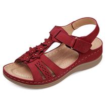 Sandálias de cunha SHIBEVER Low Summer Platform Red para mulheres