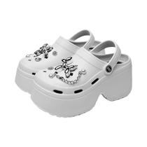 Sandálias De Plataforma Com Salto Anabela E Corrente Prateada Para Mulheres, Estilo Slip-on De Sandálias De Plataforma Com Salto Anabela E Corrente Prateada Para Mulheres, Estilo Slip-on De