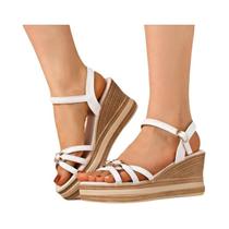 Sandálias De Plataforma De Salto Alto Femininas De Verão, Estilo Chunky Com Boca De Peixe Trançada