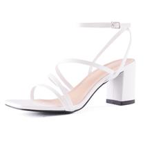 Sandálias de salto alto LACUONE Strappy Block Heels branca 11 Sandálias de salto alto LACUONE Strappy Block Heels branca 11