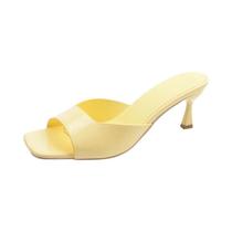 Sandálias De Salto Alto Pretas Para Mulheres Moda De Verão Bico Quadrado Elegante Casual Confortável