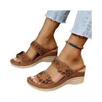 Sandálias De Verão Femininas Com Salto Wedge, Ortopédicas, Abertas Na Parte Da Frente, Vintage,