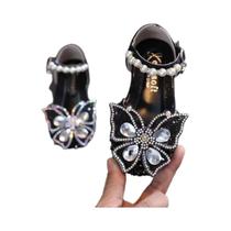 Sandálias De Vestido Com Borboleta De Strass Para Meninas, Sapatos Casuais De Princesa Com Pérolas