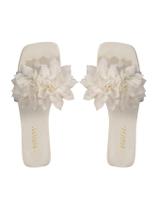Sandálias femininas BEAUDRM 3D, florais, planas, quadradas, de bico aberto, brancas