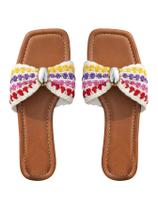 Sandálias femininas BEAUDRM Pearls Chain Flat Summer Crochet