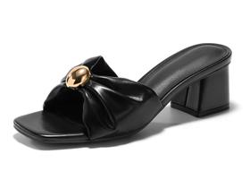 Sandálias femininas Coutgo, de salto baixo e grosso, Black Raffia Sandálias femininas Coutgo, de salto baixo e grosso, Black Raffia