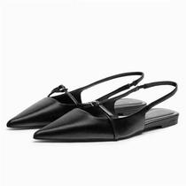 Sandálias Femininas De Couro PU Com Bico Fino E Salto Baixo, Estilo Slingback, Moda De Verão