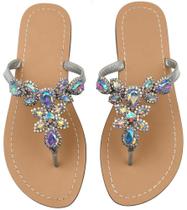 Sandálias femininas Hinyyrin, strass, prata brilhante, tamanho 8 Sandálias femininas Hinyyrin, strass, prata brilhante, tamanho 8