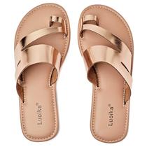 Sandálias femininas Luoika Flat Wide Gold 11.5XW Summer Beach Sandálias femininas Luoika Flat Wide Gold 11.5XW Summer Beach