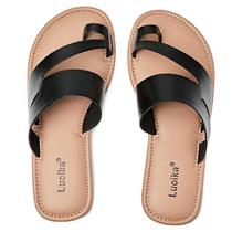 Sandálias femininas Luoika Flat Wide Pretas 13XW Summer Beach