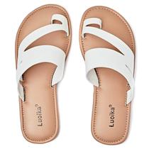 Sandálias femininas Luoika Flat Wide White 13XW Summer Beach
